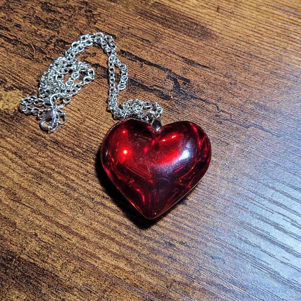 Valentine Red Heart 1.5" Pendant Necklace